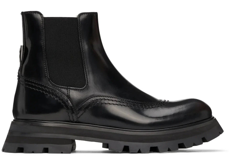 Alexander Mcqueen Leather Brogue Boot Black Natural (Women'S)