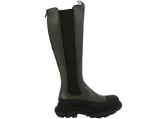 Alexander Mcqueen Tread Slick Knee High Boots Khaki Black (Women'S)
