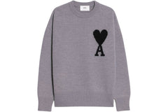 Ami Paris Ami de Coeur Merino Wool Crewneck Jumper Grey/Black