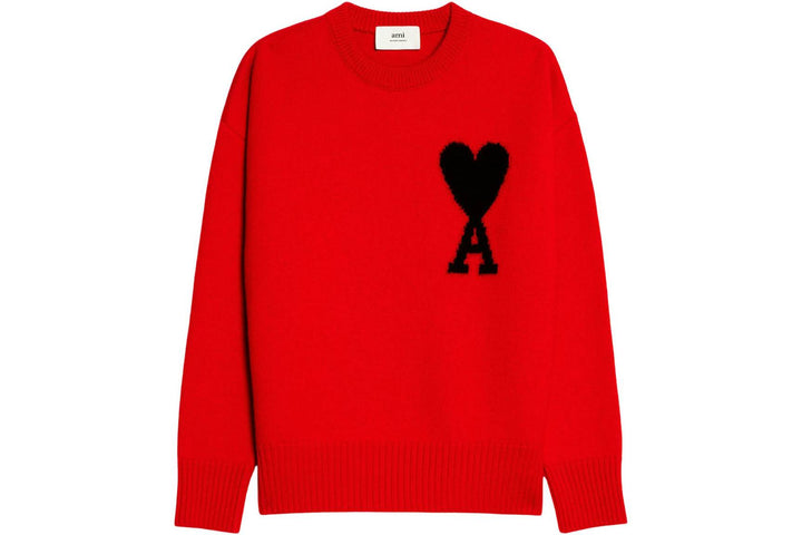 Ami Paris Ami de Coeur Merino Wool Crewneck Jumper Red/Black