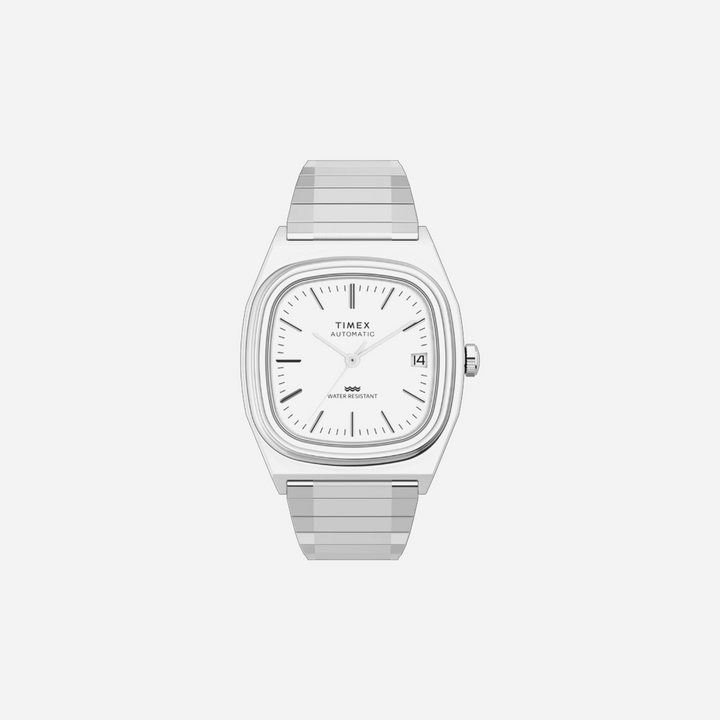 Timex Automatic 1983 E Line Reissue Silver Tone Dial Expansion Band Stainless Steel Watch