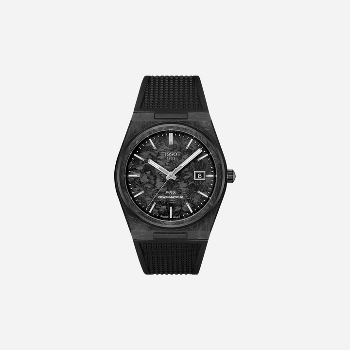 Tissot PRX Powermatic 80 40mm Carbon Black Dial Black Rubber Strap Watch