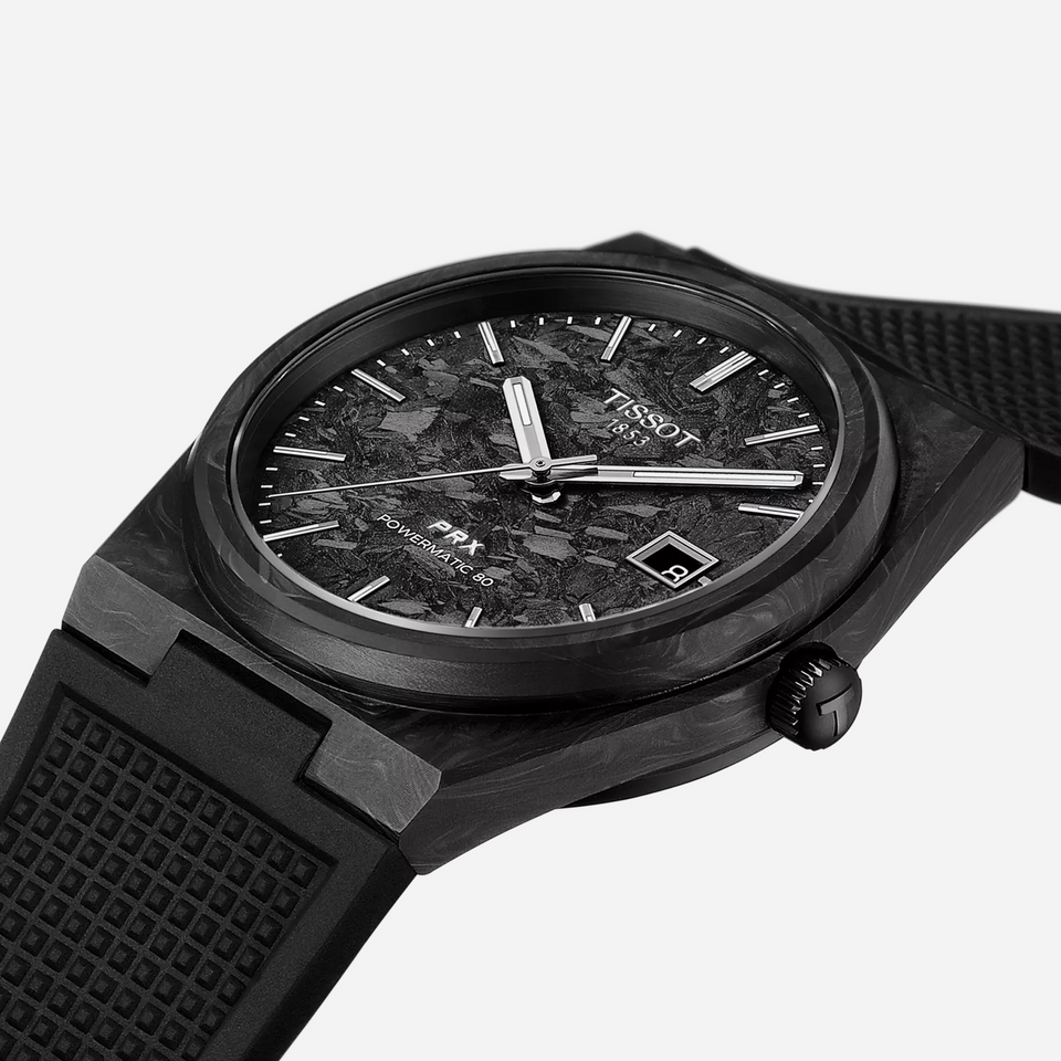 Tissot PRX Powermatic 80 40mm Carbon Black Dial Black Rubber Strap Watch