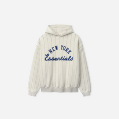 Fear Of God Essentials Mets Sport Hoodie Oatmeal Heather W Dark Sapphire Pinstripes