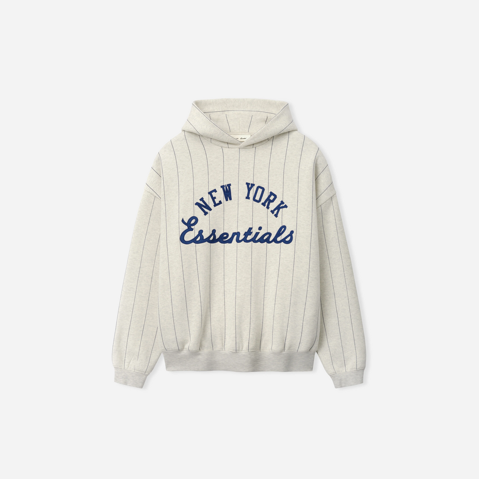 Fear Of God Essentials Mets Sport Hoodie Oatmeal Heather W Dark Sapphire Pinstripes