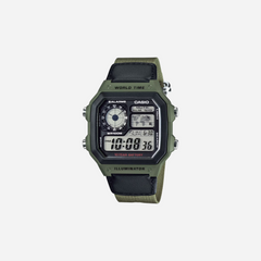 Casio Youth AE-1200WHB-3BV Digital Grey Dial Green Cloth Band Strap Watch