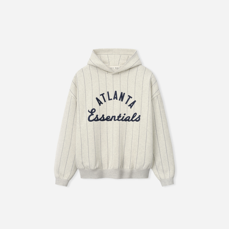 Fear Of God Essentials Braves Sport Hoodie Oatmeal Heather W Dark Sapphire Pinstripes