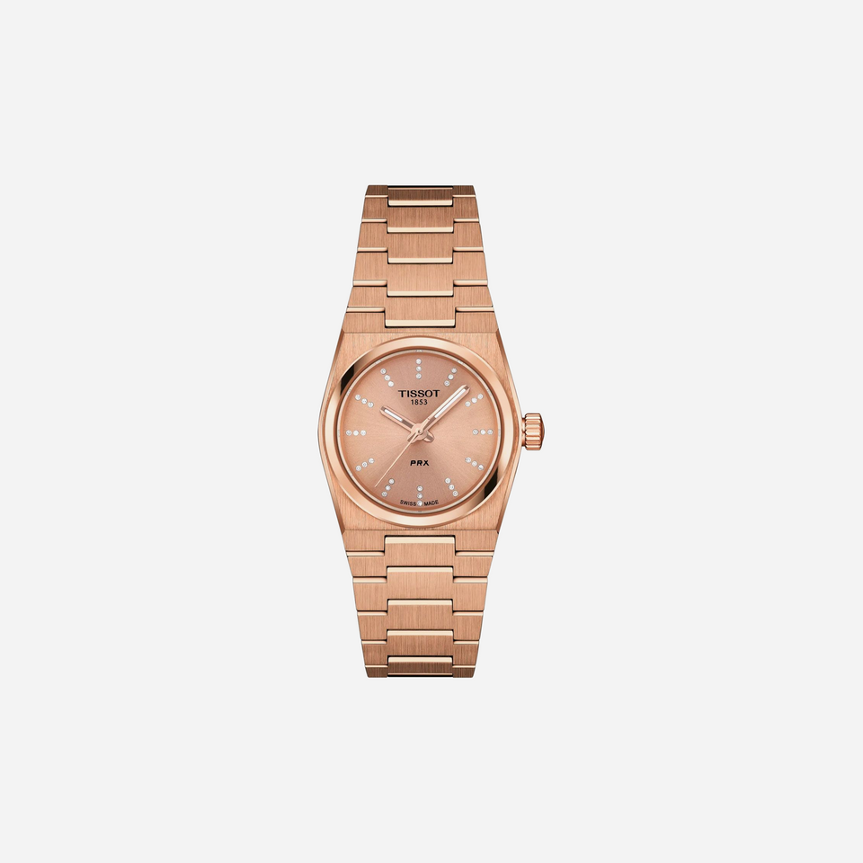 Tissot PRX 25mm Salmon Dial Rose Gold Stainless Steel Rose Gold PVD Strap Watch