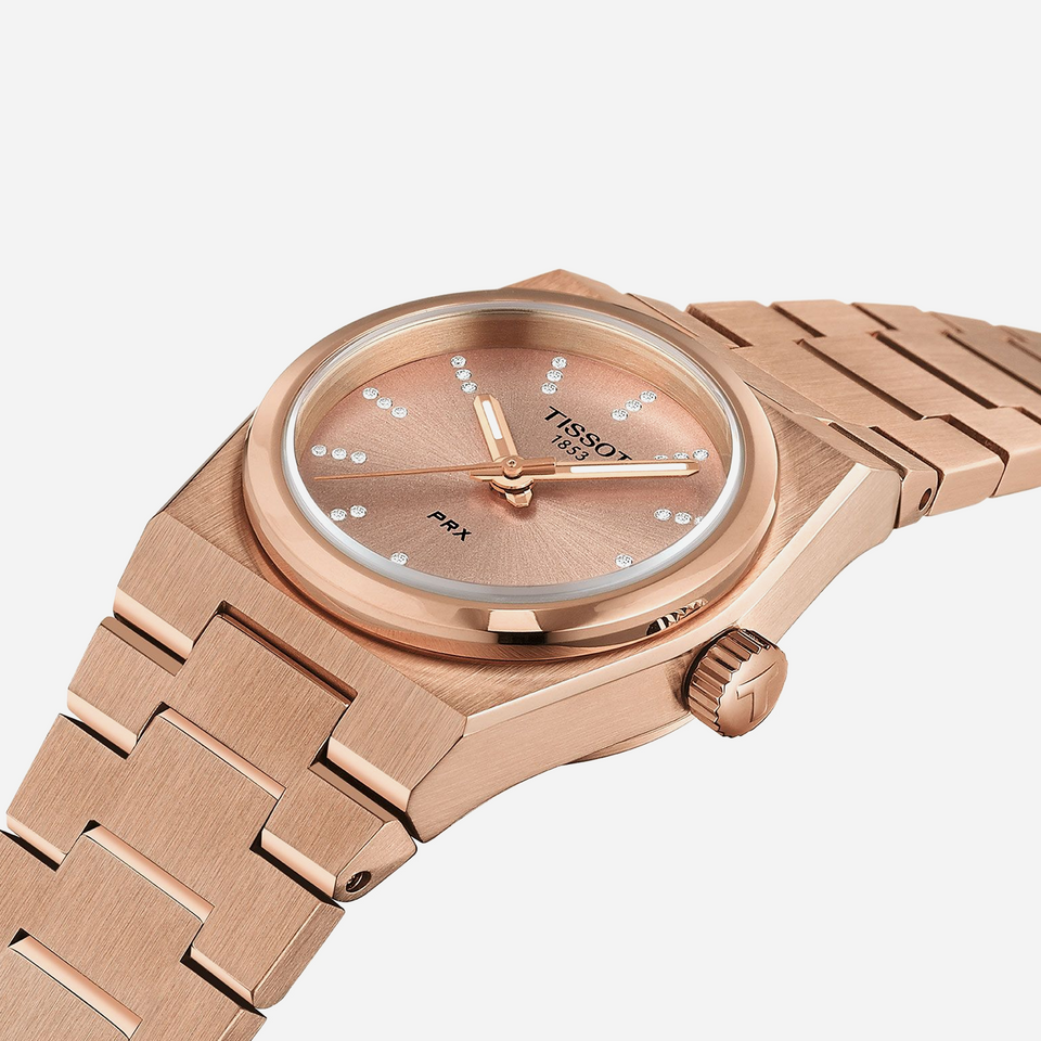 Tissot PRX 25mm Salmon Dial Rose Gold Stainless Steel Rose Gold PVD Strap Watch