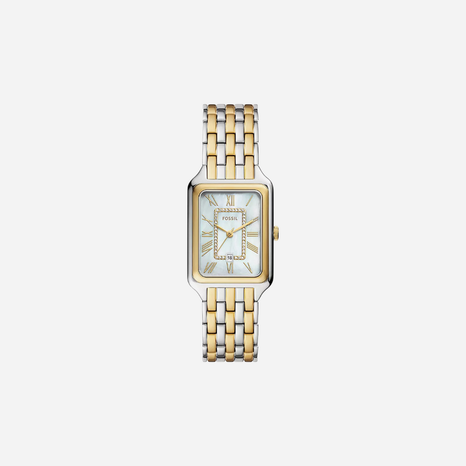 Fossil Raquel Three-Hand Date White Mother-Of-Pearl Dial Two-Tone Stainless Steel Watch