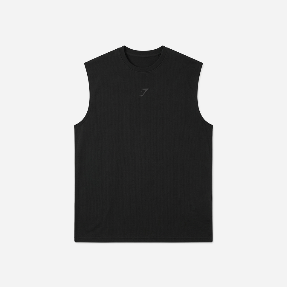 Gymshark Power Cut Off Tank Black/Asphalt Grey Oversized Fit