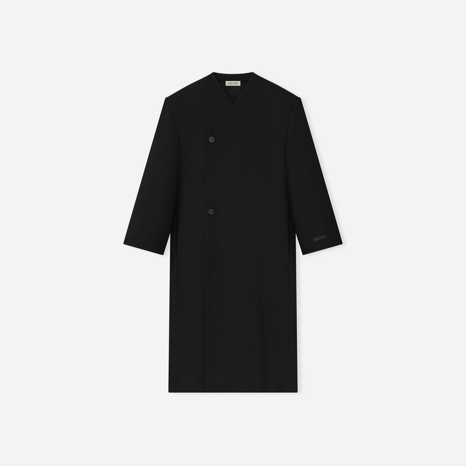 Fear Of God Double Weave Wool Double Breasted Lapelless Coat Black