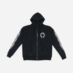 Chrome Hearts Horse shoe Floral Cross Sleeve Zip Up Hoodie Black White