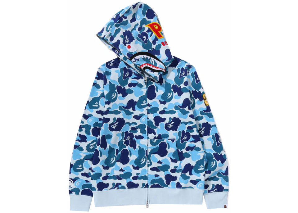 Bape Abc Camo Shark Ponr Full Zip Hoodie Blue