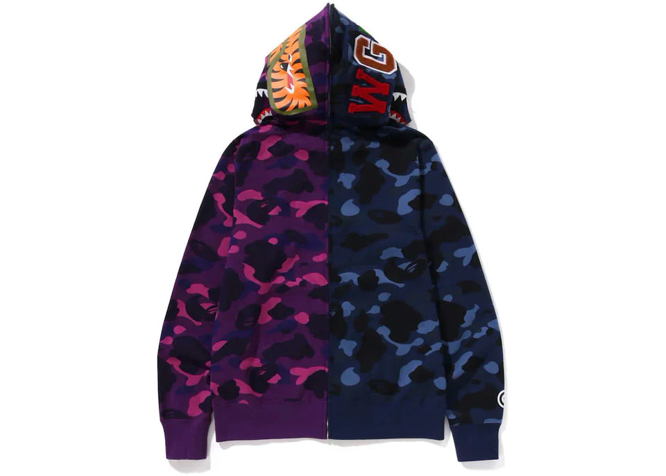 Bape Color Camo Separate Shark Fz Hoodie Navy/Purple