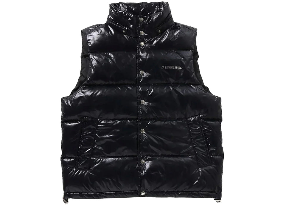 Bape Line Camo Debossed Nylon Down Vest Black