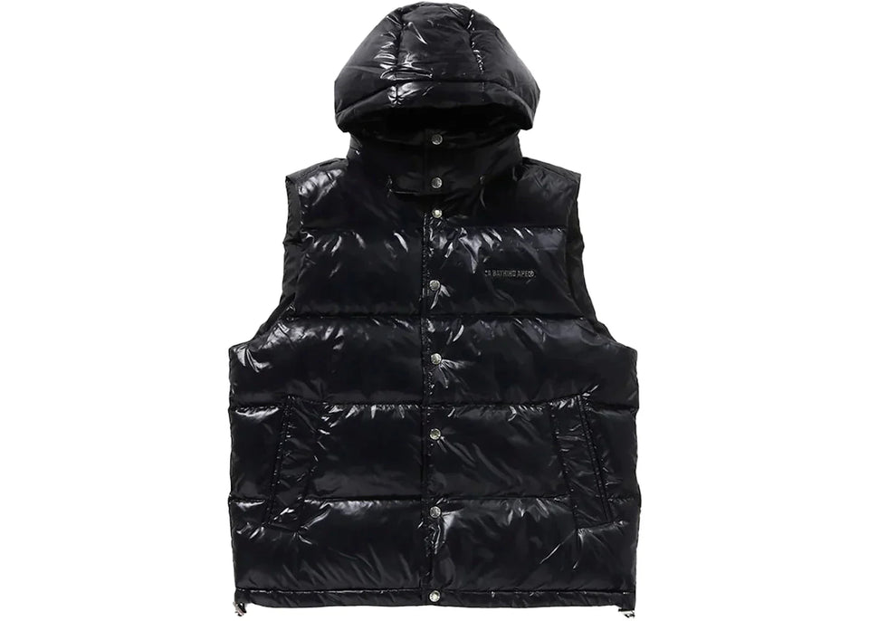 Bape Line Camo Debossed Nylon Down Vest Black