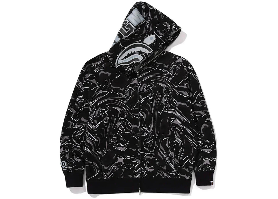 Bape Marbling Camo Shark Relaxed Fit Full Zip Hoodie Black