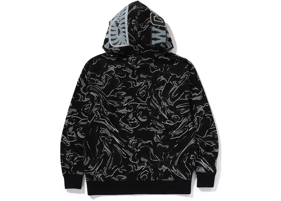 Bape Marbling Camo Shark Relaxed Fit Full Zip Hoodie Black