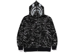 Bape Marbling Camo Shark Relaxed Fit Full Zip Hoodie Black