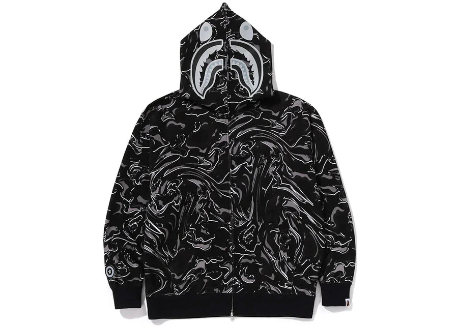 Bape Marbling Camo Shark Relaxed Fit Full Zip Hoodie Black