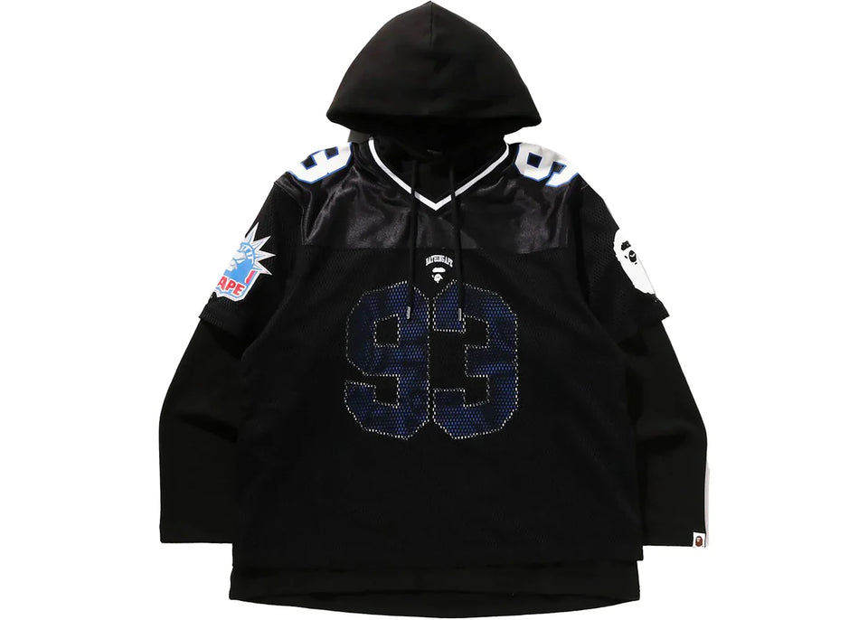 Bape Multi Logo Layered Sleeves Relaxed Fit Football Jersey Black