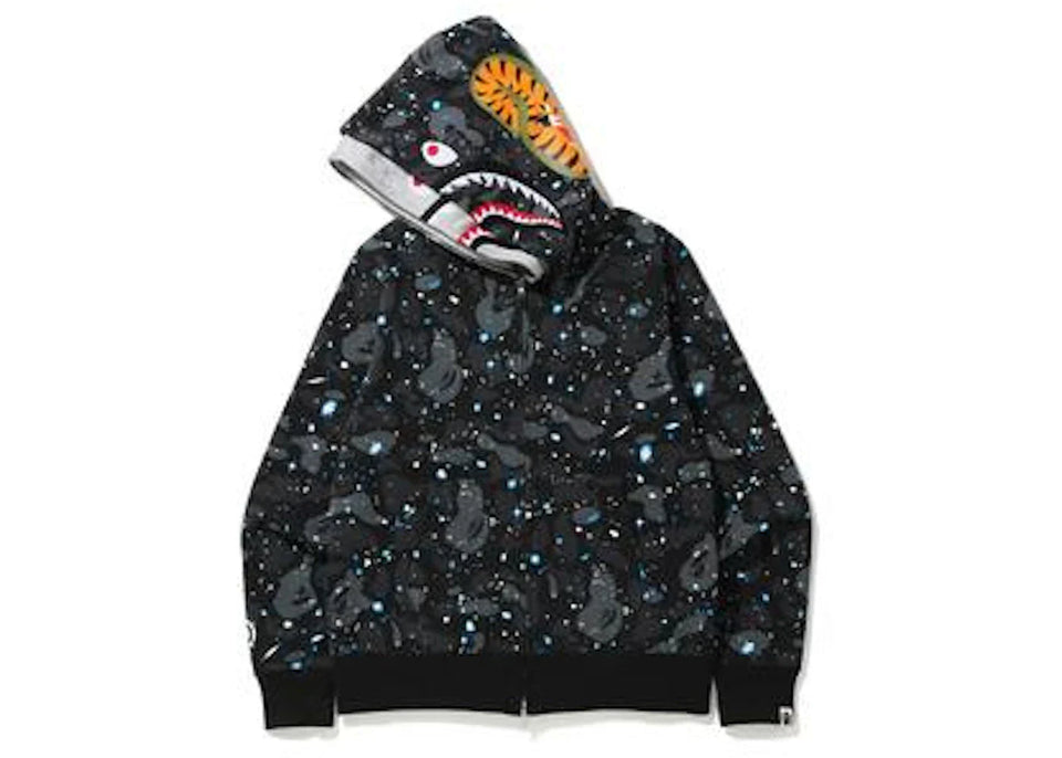 Bape Space Camo Shark Full Zip Double Hoodie Black Multi