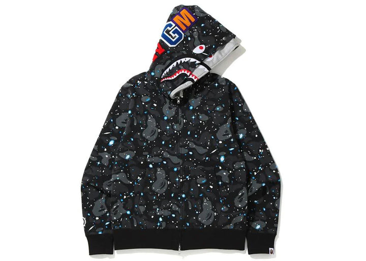 Bape Space Camo Shark Full Zip Double Hoodie Black Multi