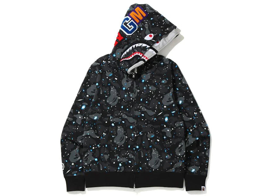 Bape Space Camo Shark Full Zip Double Hoodie Black Multi