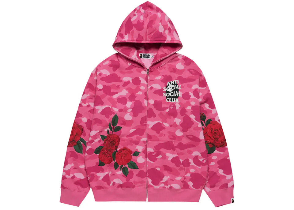 Bape x Anti Social Social Club Full Zip Hoodie Pink
