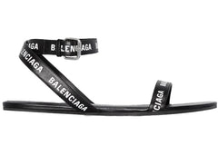 Balenciaga Black Logo Print Sandals Black Leather