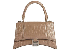 Balenciaga Hourglass Top Handle Bag Small Crocodile Embossed Mink