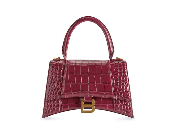 Balenciaga Hourglass Top Handle Small Crocodile Embossed Bright Red