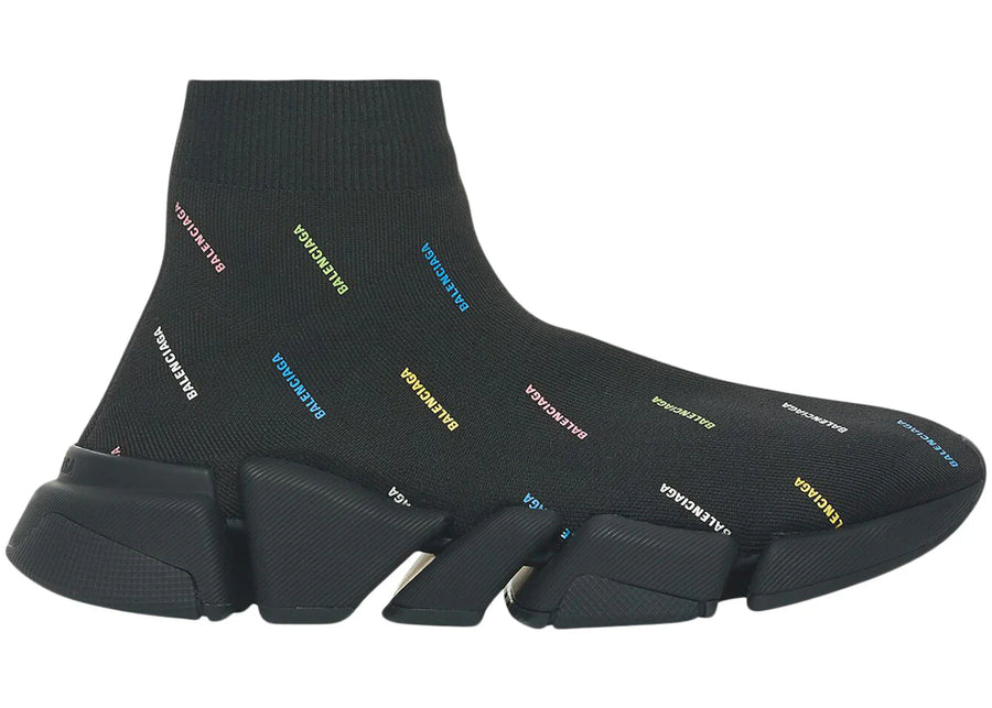 Balenciaga Speed 2.0 AllOver Logo Recycled Knit Black Multicolor (Women's)