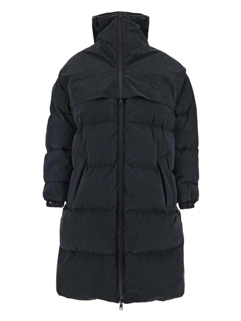 Bottega Veneta Long Fronted Popeline Puffer Jacket Black