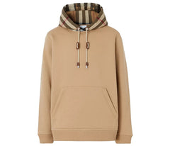 Burberry Check Hood Cotton Hoodie Camel