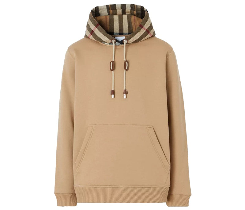 Burberry Check Hood Cotton Hoodie Camel