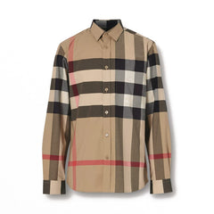 Burberry Check Stretch Cotton Poplin Shirt Archive Beige