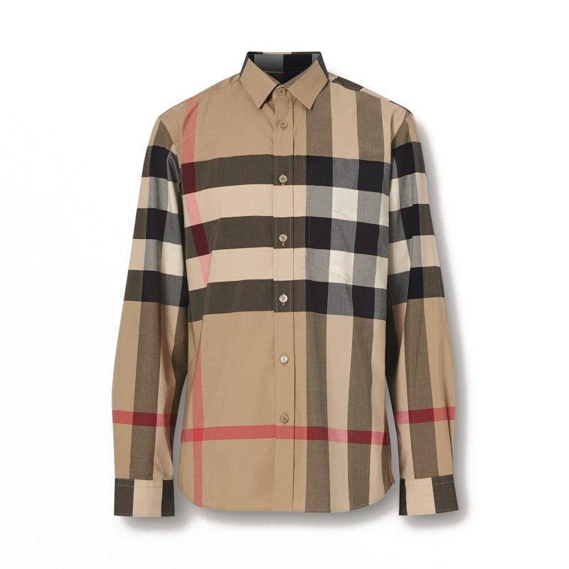 Burberry Check Stretch Cotton Poplin Shirt Archive Beige