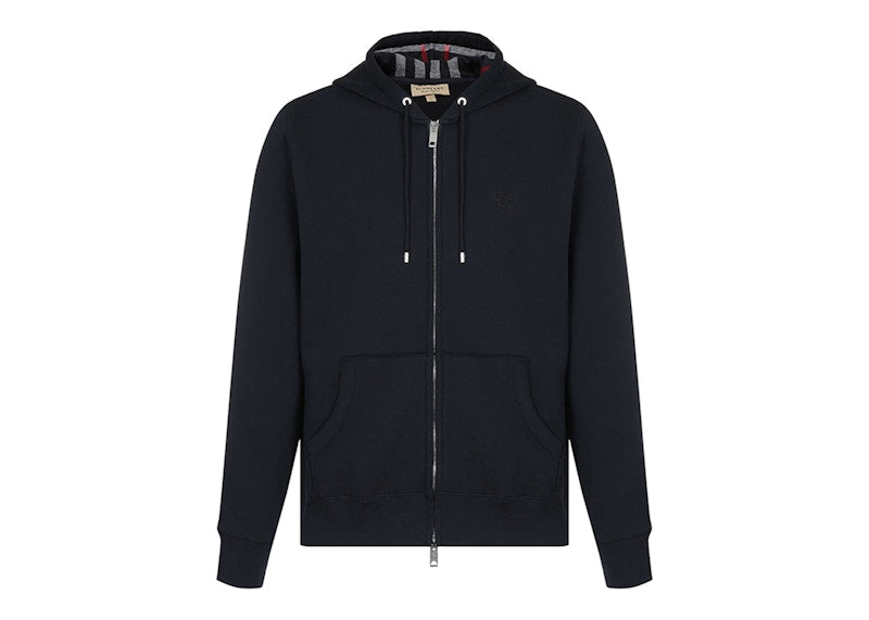 Burberry Clarendon Check Hood Zip Up Hoodie Navy