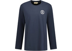 Burberry Embroidered Logo Cotton Long Sleeve T-Shirt Navy