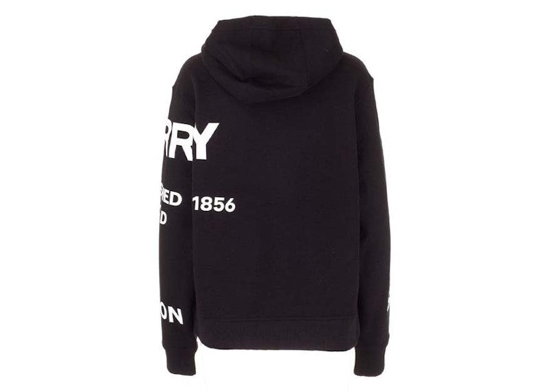 Burberry Horseferry Print Oversized Cotton Drawstring Hoodie Black