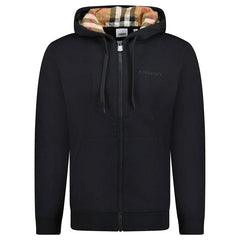 Burberry Hove Check Embroidery Logo Zip Hoodie Black