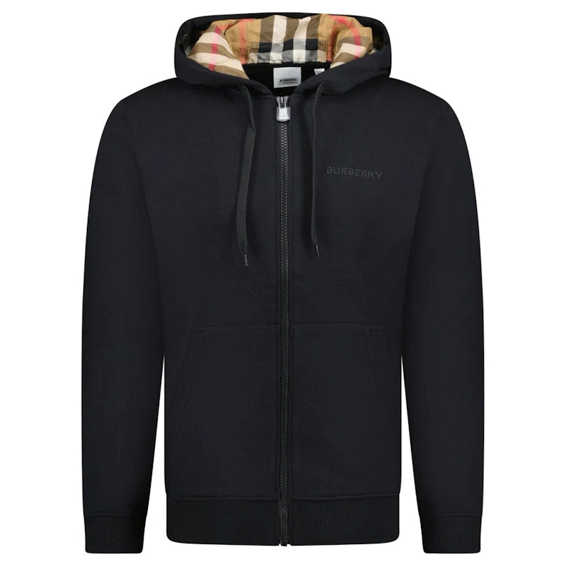Burberry Hove Check Embroidery Logo Zip Hoodie Black