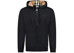 Burberry Hove Check Embroidery Logo Zip Hoodie Black