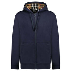 Burberry Hove Check Embroidery Logo Zip Hoodie Navy