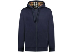 Burberry Hove Check Embroidery Logo Zip Hoodie Navy