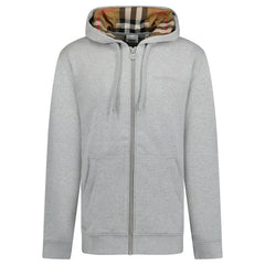 Burberry Hove Check Embroidery Logo Zip Hoodie Pale Grey