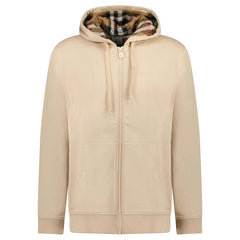 Burberry Hove Check Embroidery Logo Zip Hoodie Soft Fawn