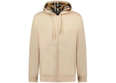 Burberry Hove Check Embroidery Logo Zip Hoodie Soft Fawn